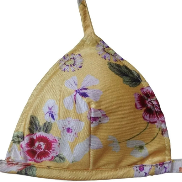 Floral Triangle Bathing Swim Bikini Top,  Yellow, S - Picture 3 of 6